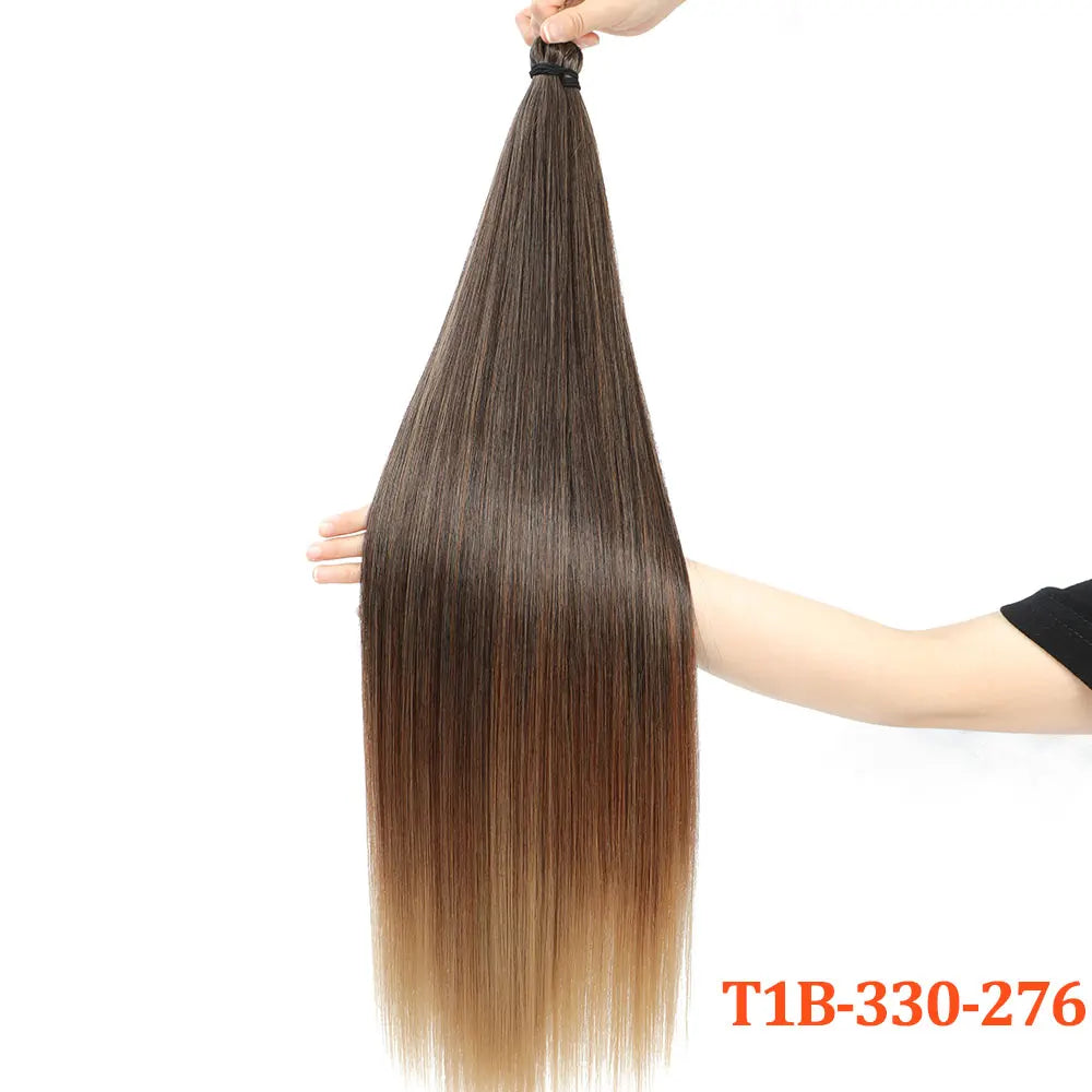 300G Straight Pony Hair Bundles Crochet Braids Synthetic Braiding Ombre Brown Soft