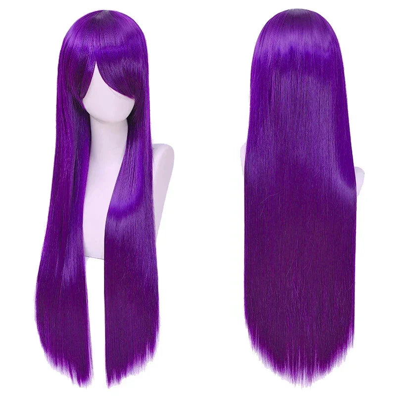 80cm Long Straight Synthetic Cosplay Wig with Bangs, White Green Silver Pink, Heat Resistant