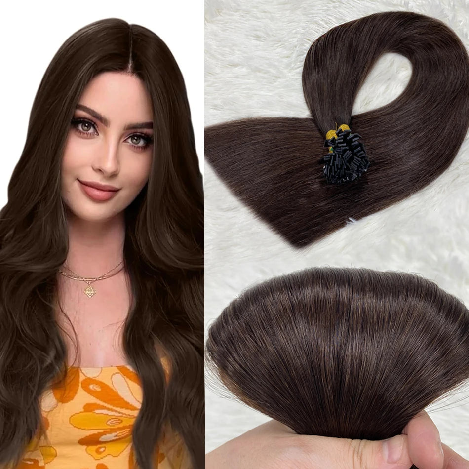 Human Hair Flat Tip Extension Remy Hair18-30inch Real Silky Straight Black Brown