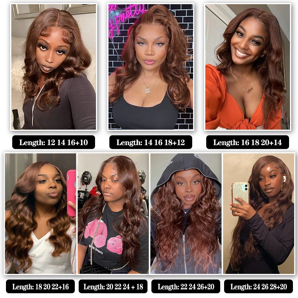 Brown Body Wave Human Hair Bundles with Lace Closure — Brazilian, Remy
