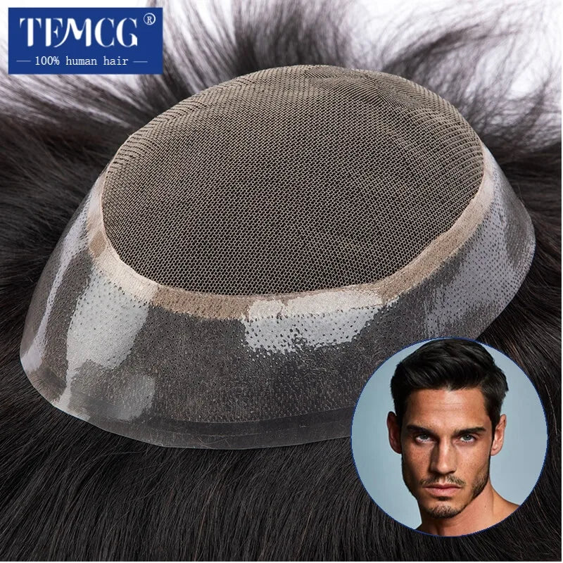 Male Hair Prosthesis Lace PU Base Breathable Natural Hairline Natural Human Hair Toupee Man Wig