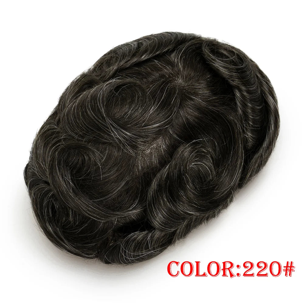 Lace with PU Men Toupee Hair Prosthesis Breathable Natural Human Hair Toupee Wig