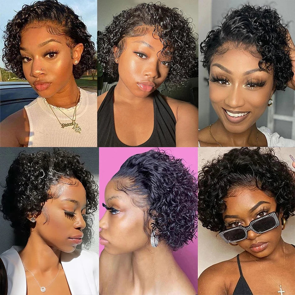 Pixie Cut Wig Transparent Lace Front Human Hair Short Kinky Curly Bob