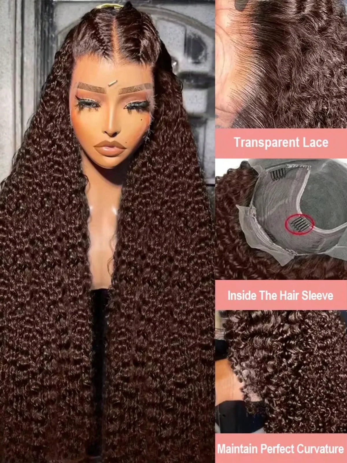 Chocolate Brown 250% Density Curly Lace Front Wig, 13x6 HD Transparent Human