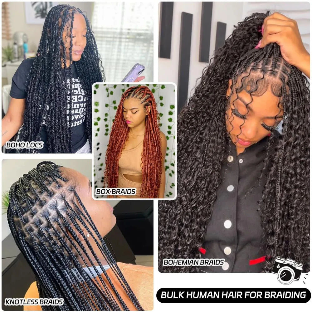 Human Braiding Hair Boho Braids Bulk Deep Wave Curly No Weft Brazilian