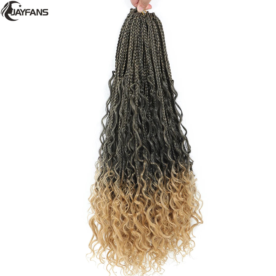 Boho Box Braids Crochet Synthetic Hair Goddess Curly Ends Bohomian