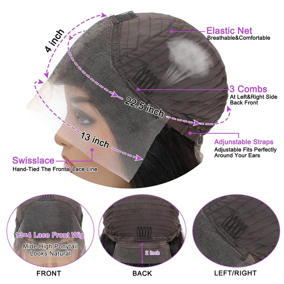 Brazilian Body Wave Human Hair Wig, Pre-Plucked HD Transparent 13x4 Lace Front, Bleached Knots