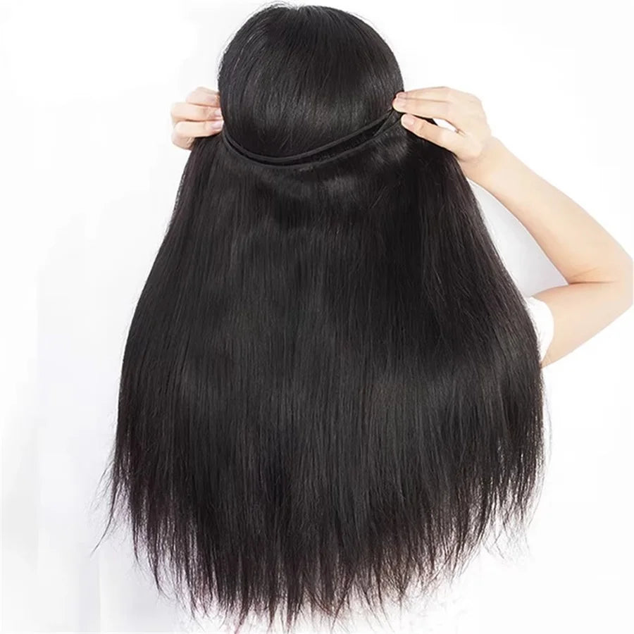 Straight Human Hair Bundles Remy Brazilian Weave Natural Black 14-30 Extensions