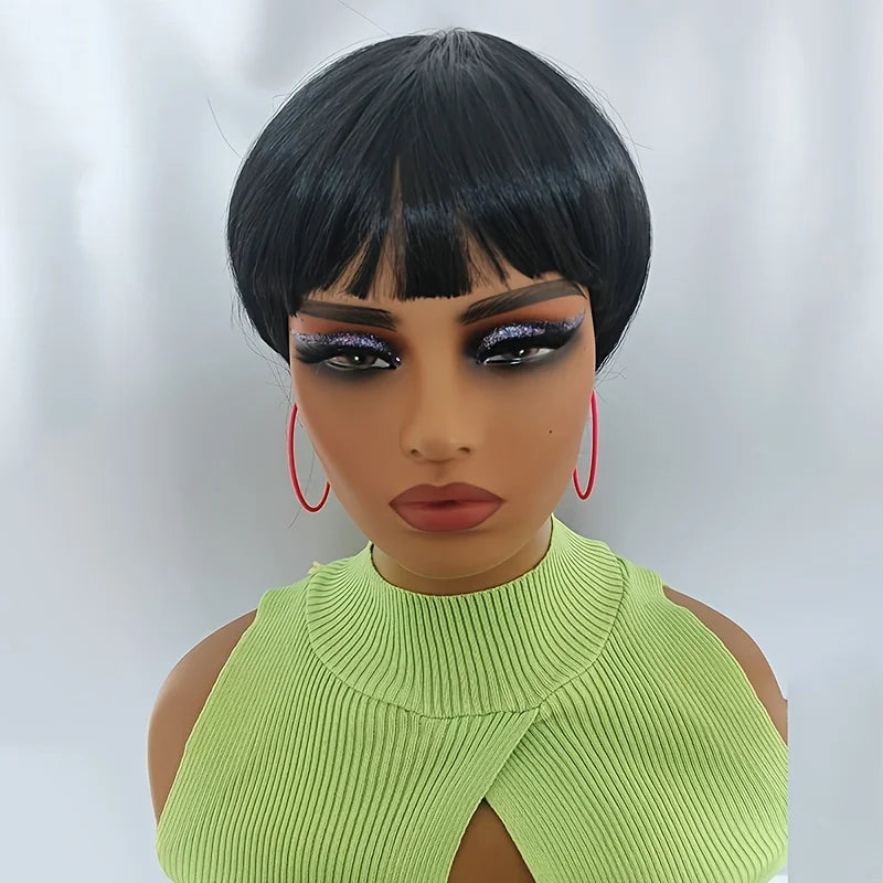 Black Short Shag Layered Wig Bang Synthetic Daily Party Cosplay