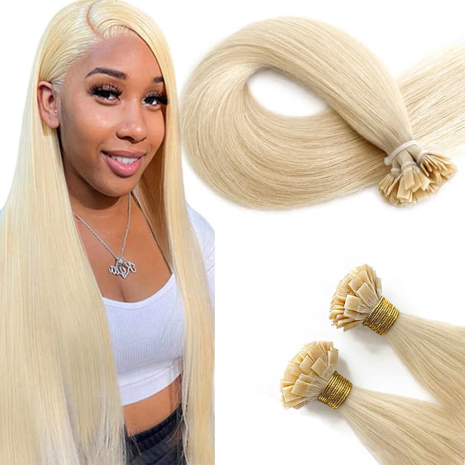 Human Hair Flat Tip Extension Remy Hair18-30inch Real Silky Straight Black Brown