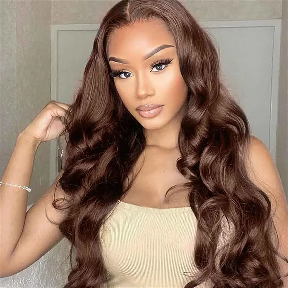 Chocolate Brown Body Wave Lace Front Wig Transparent, 13x6 HD Frontal Preplucked