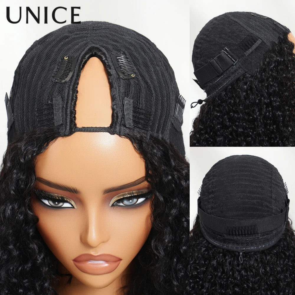 Yaki Straight V Part Wig 100% Human Hair Wigs With Drawstring No Leave-out No Glue Beginner Friendly Yaki V Shape Wigs