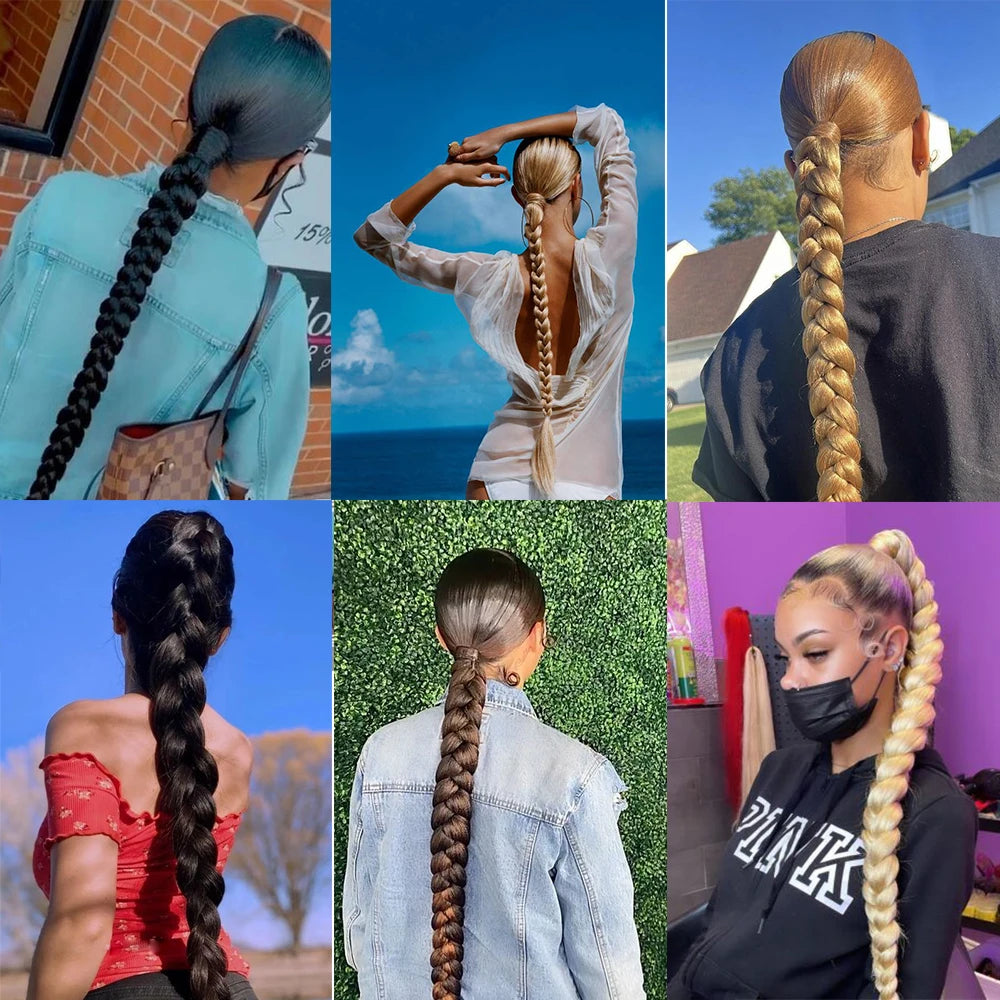 DIY Ponytail Extensions Synthetic Boxing Braids Ponytail Hair Rope High Temperature Fiber Black Brown Ponytail
