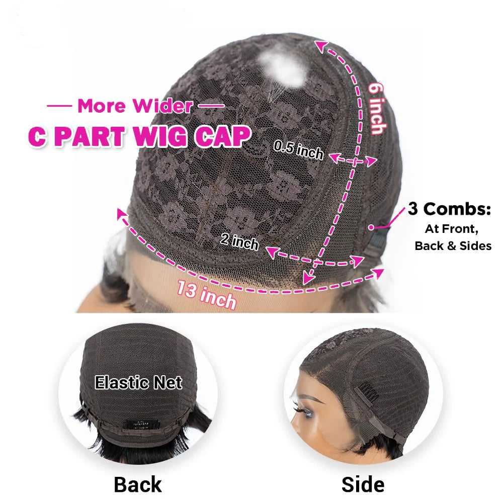 Pixie Cut 13x4 Transparent Lace Front Wigs Short Bob Brazilian Straight HD