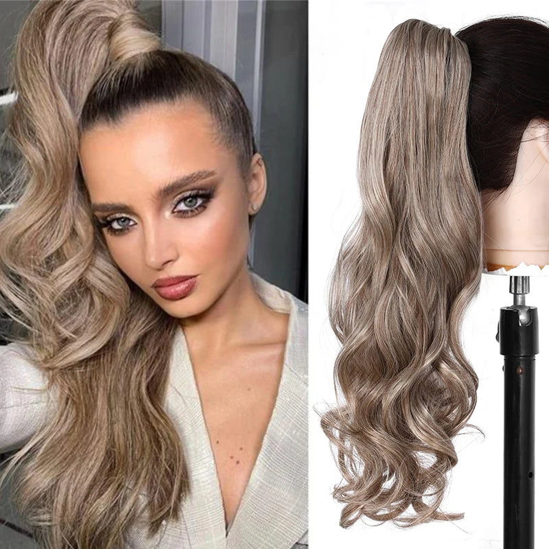 Long Wave Claw Clip Ponytail Extension, Synthetic Heat Resistant False Hair Piece
