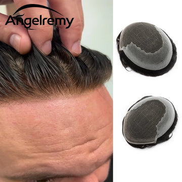 Lace Base Toupee Swiss Front PU Natural Hairline Wig Human Hair Prosthesis