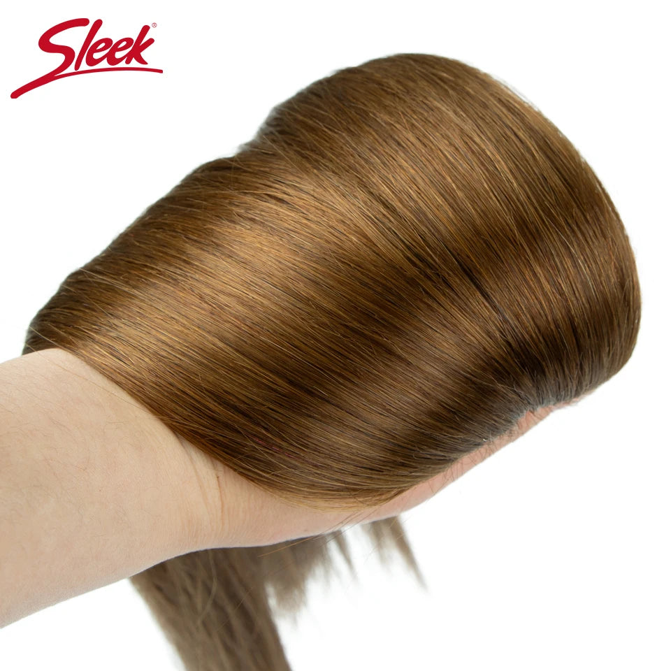 Sleek Peruvian Straight Human Hair Double Drawn Natural Weave Bundles Brown Remy