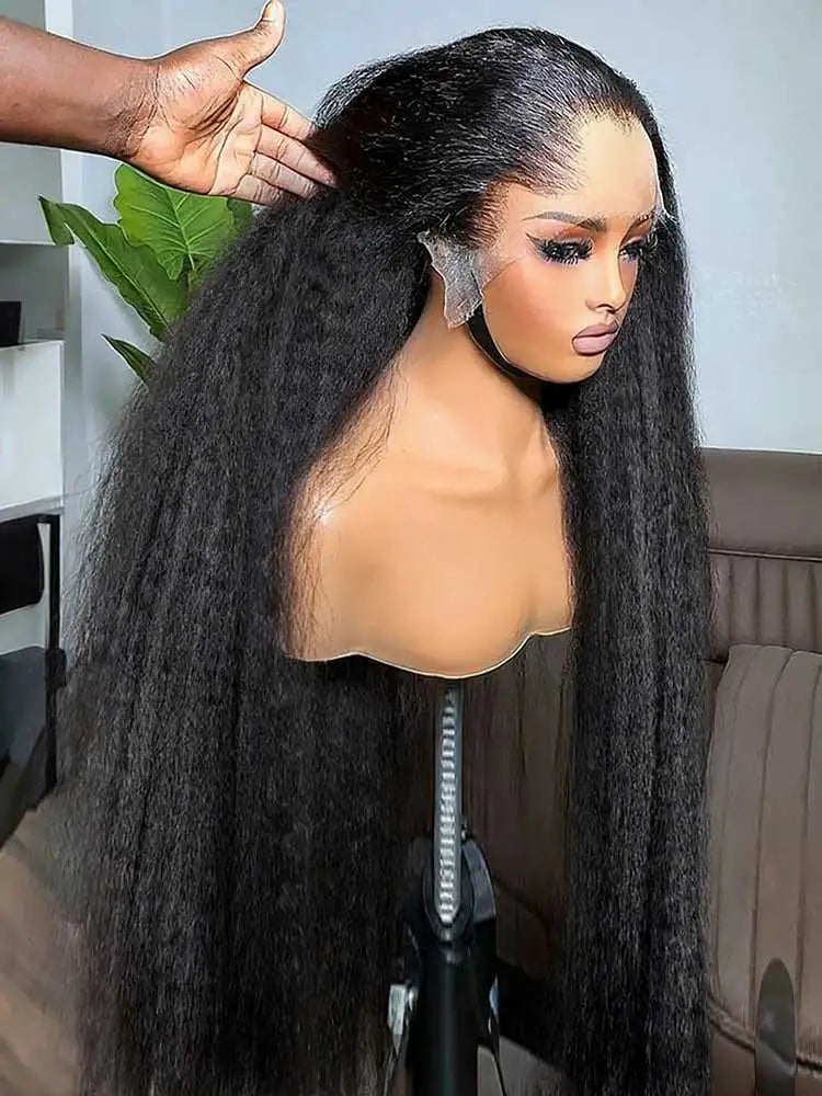 5x5 Kinky Straight Glueless Wigs Pre Cut Lace Front Yaki Human Hair