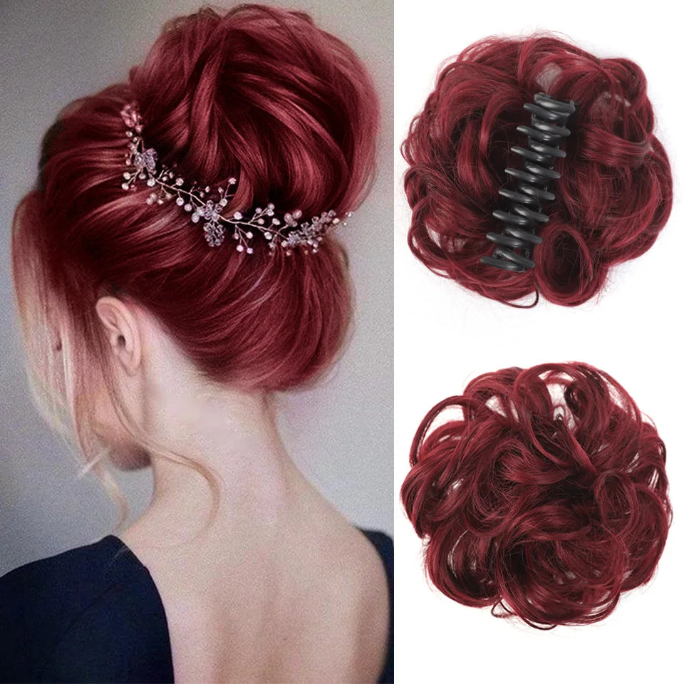 Synthetic Hair Bun Claw Clip in Chignon Piece Curly Messy Ponytail Extensions