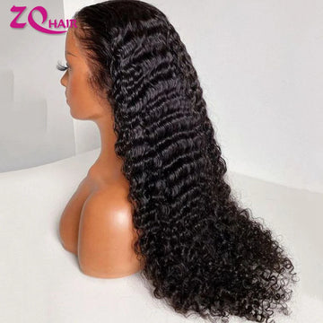 Kinky Curly Wigs Human Hair Water Deep Wave Brazilian HD Lace Frontal