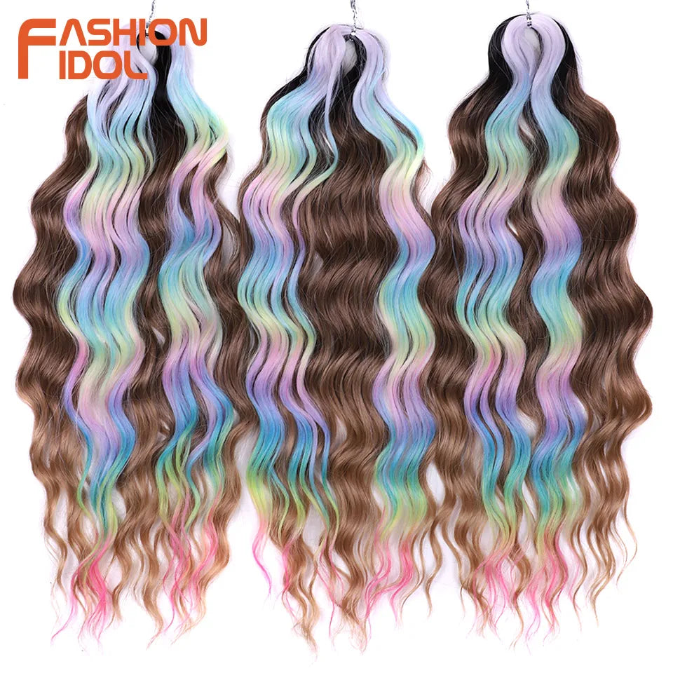Loose Deep Wave Synthetic Braiding Hair Extensions - 24 Inch Water Wave, Ombre Blonde Twist Crochet