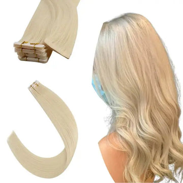 [12 Months] Invisible Seamless Injection Tape Hair Extensions Virgin Whitest Blonde 10A