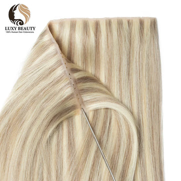 Blonde Invisible Skin Weft Inject Human Hair Extensions Straight Twin Tab Natural