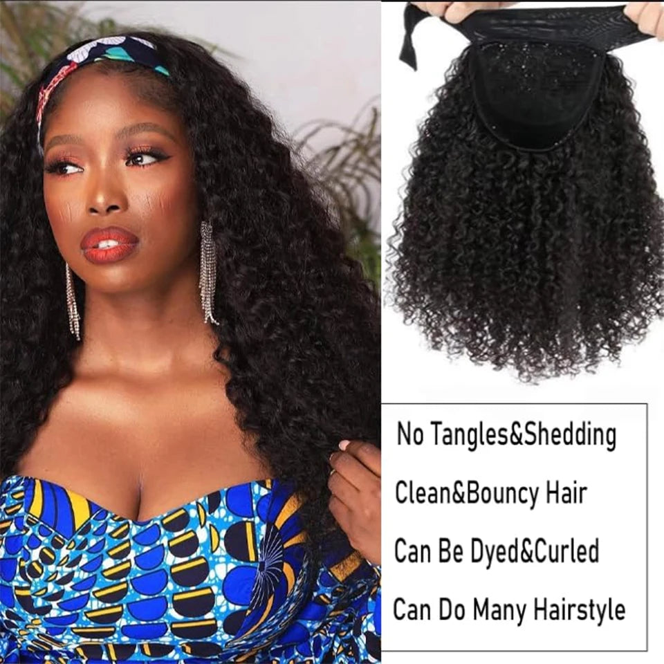 Deep Wave Headband Wigs Human Hair Pull Go Glueless Half Full Machine