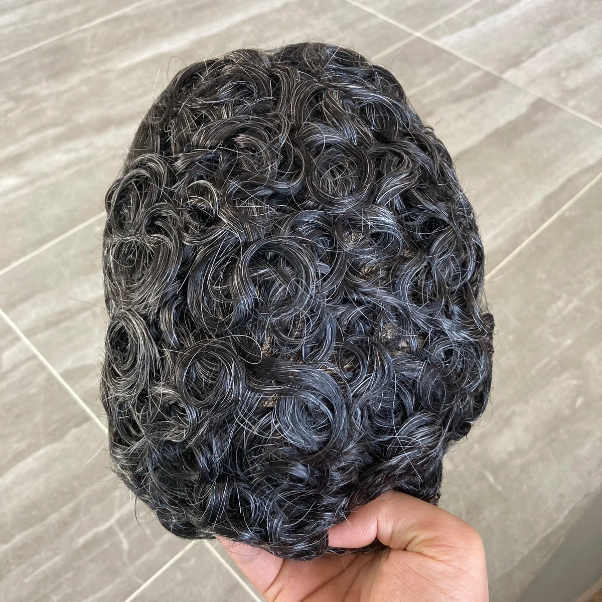 Men's 25mm Curly Ash Blonde Q6 Mesh Swiss Lace Front Toupee, 100%