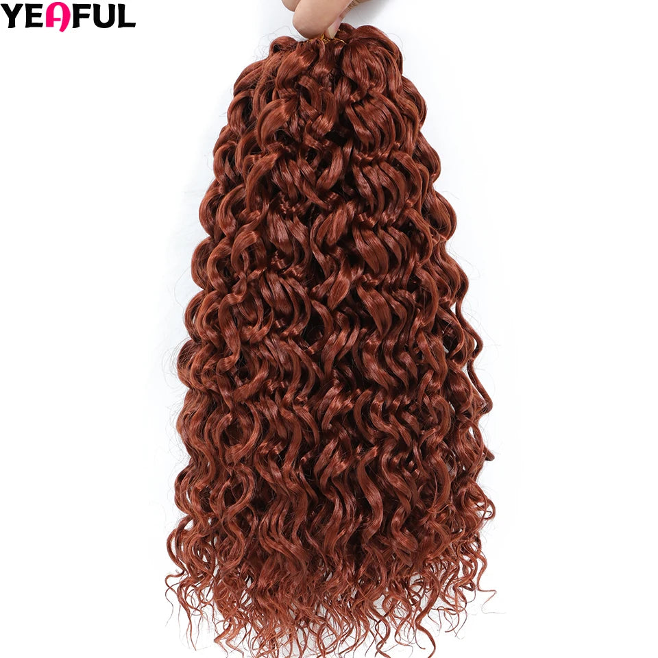 Curl Crochet Hair 14inch 1-8 Packs Ombre Brown Water Wave Curly Braiding