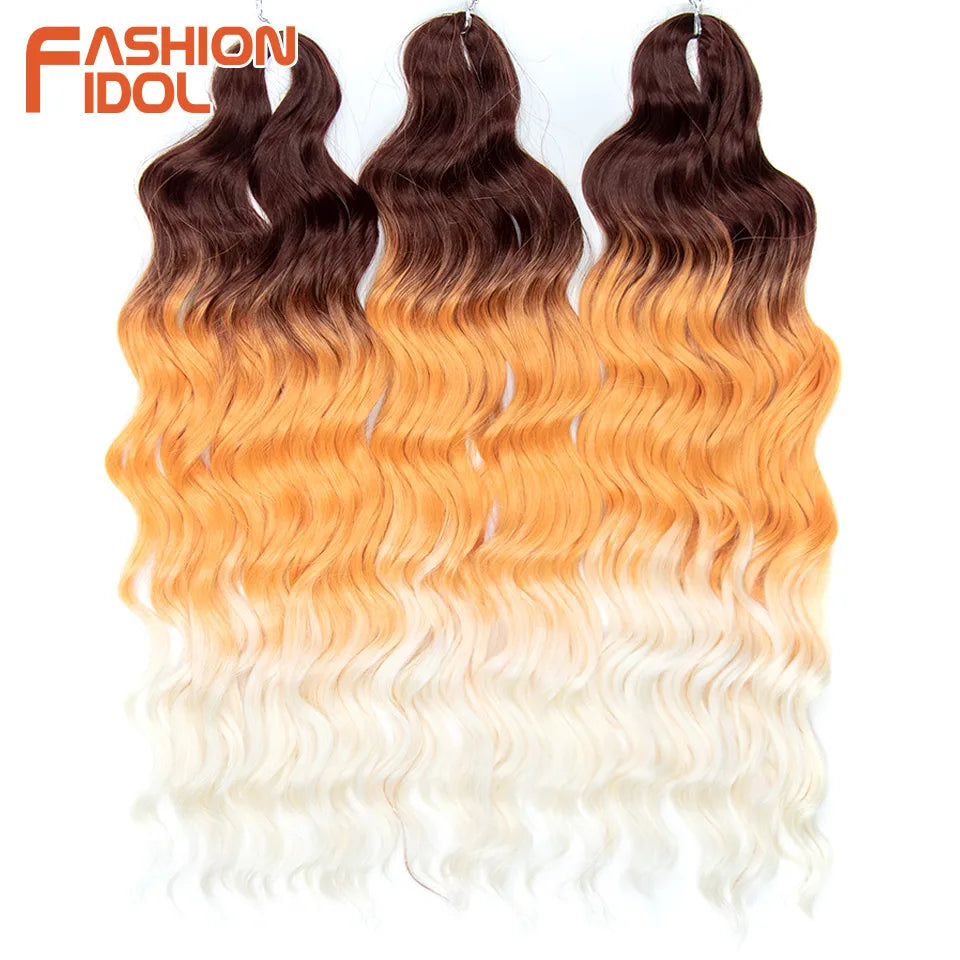 Loose Deep Wave Synthetic Braiding Hair Extensions - 24 Inch Water Wave, Ombre Blonde Twist Crochet