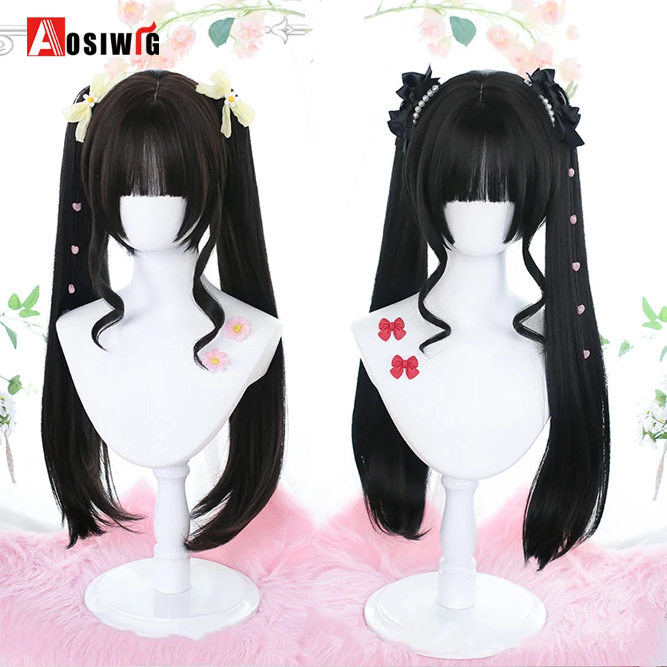 Blonde Twin Ponytail Princess Cut Natural Short Hair Synthetic Wigs Bangs Heat