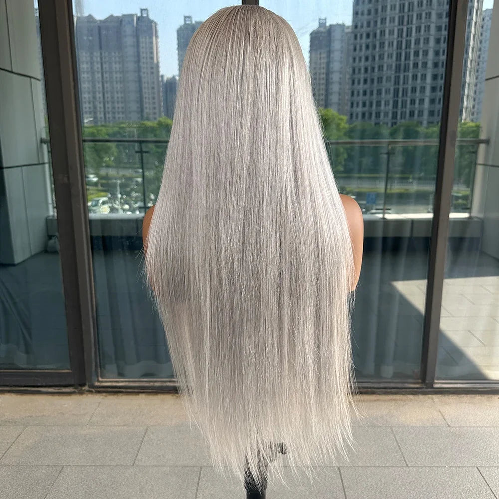 Silver Grey 13x6 Lace Front Human Hair Wigs Colored HD Frontal Straight