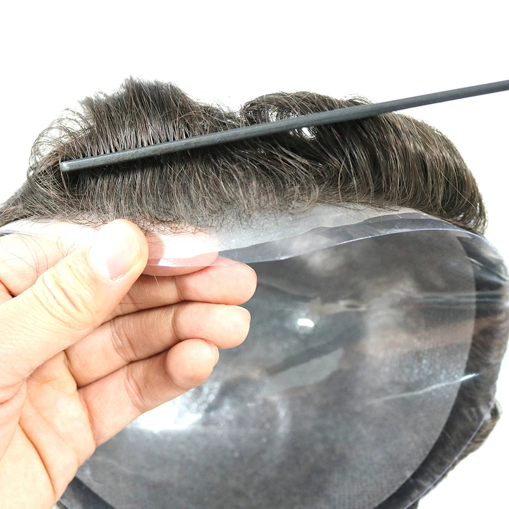 Men's Platinum Blonde 100% Human Hair V-looped PU 120-130% Density Toupee for Men 0.06-0.08mm Skin Base Hair Prosthesis System