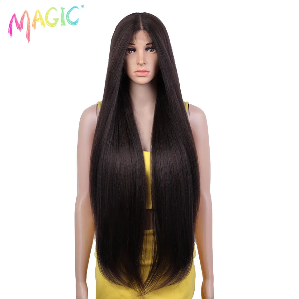 Magic Straight Synthetic Lace Front Wig Long Ombre Brown Red Blonde Hightlight