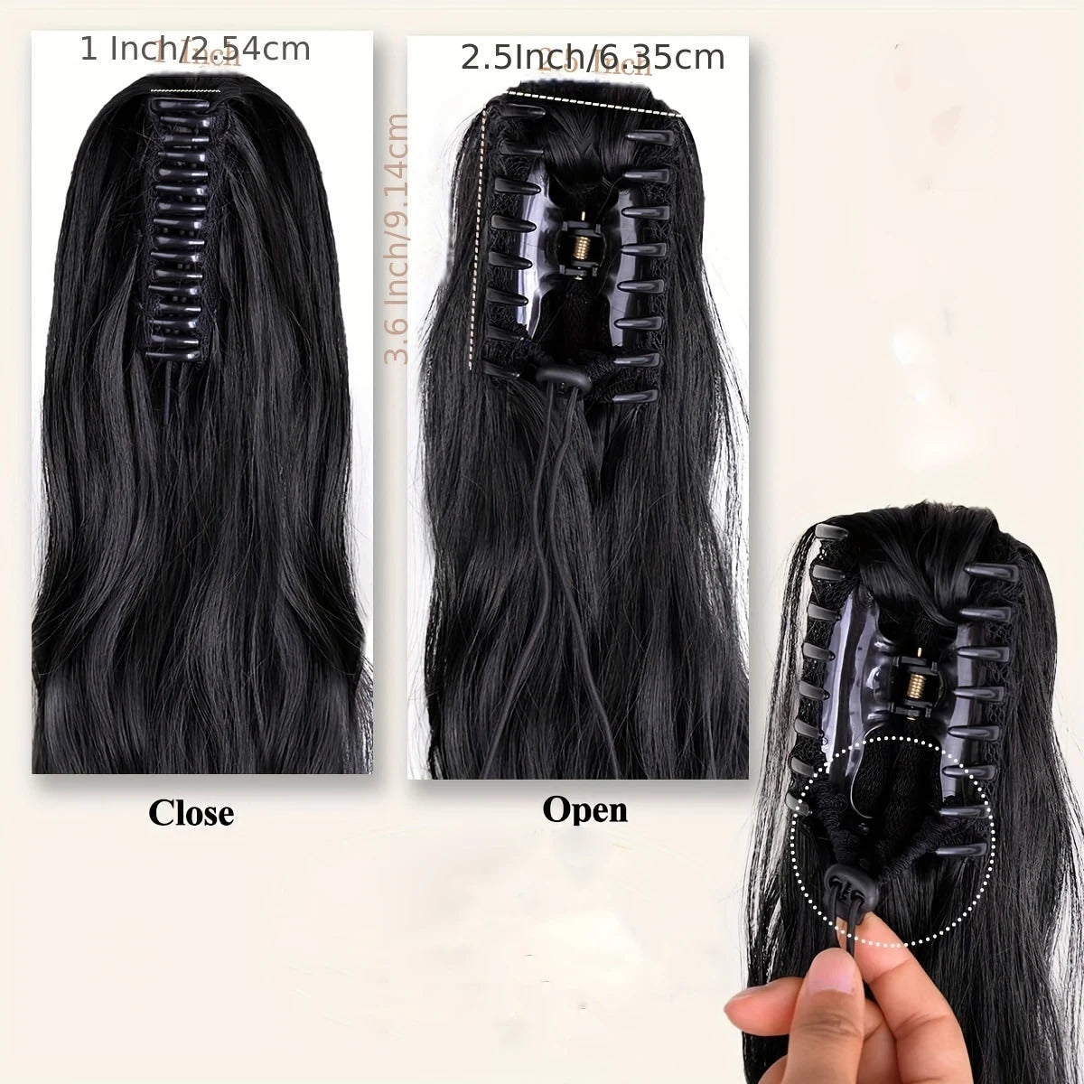 Long Wave Claw Clip Ponytail Extension, Synthetic Heat Resistant False Hair Piece