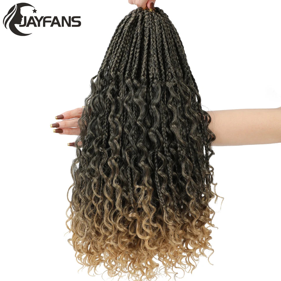 Boho Box Braids Crochet Synthetic Hair Goddess Curly Ends Bohomian