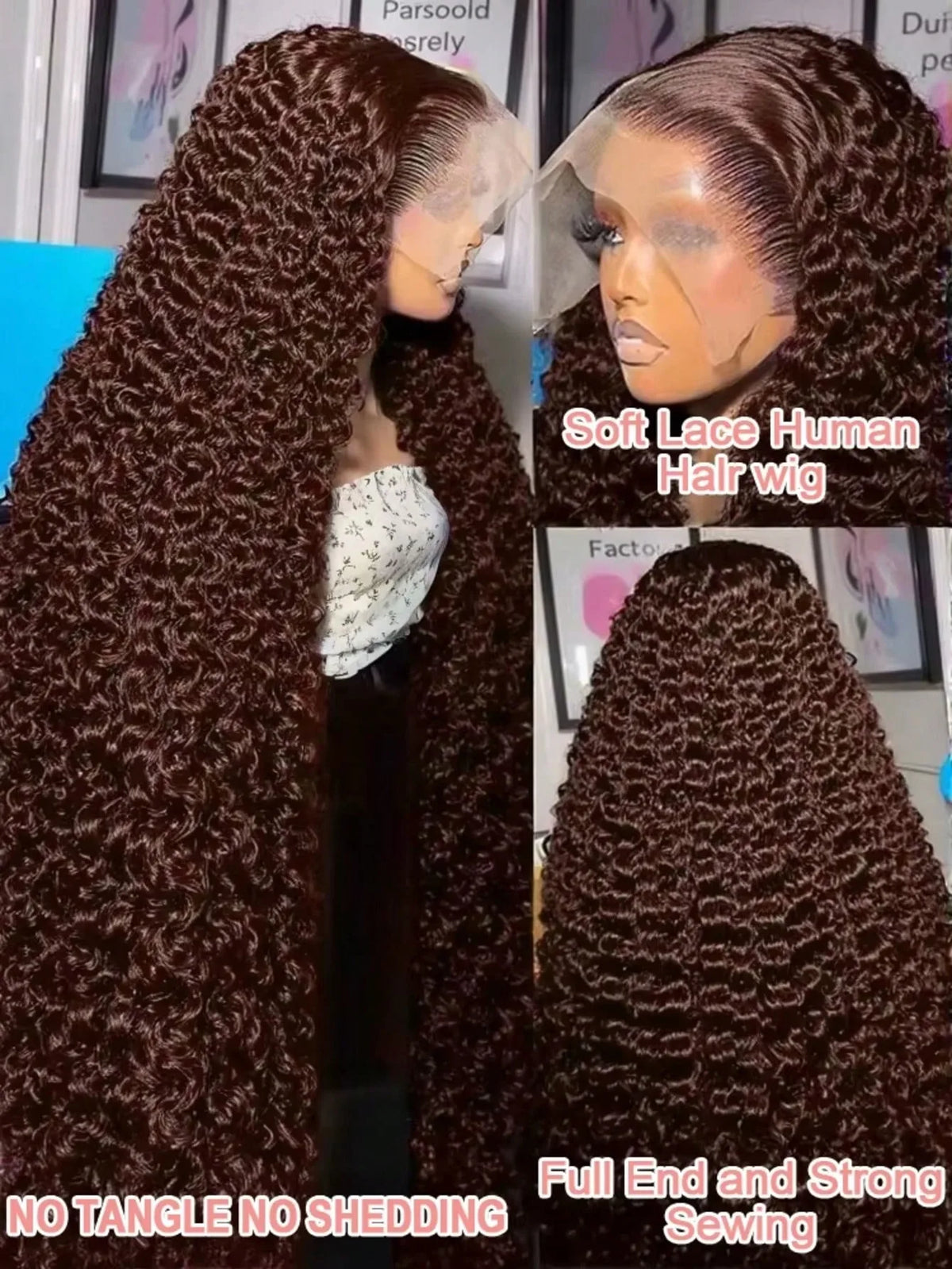 Chocolate Brown 250% Density Curly Lace Front Wig, 13x6 HD Transparent Human