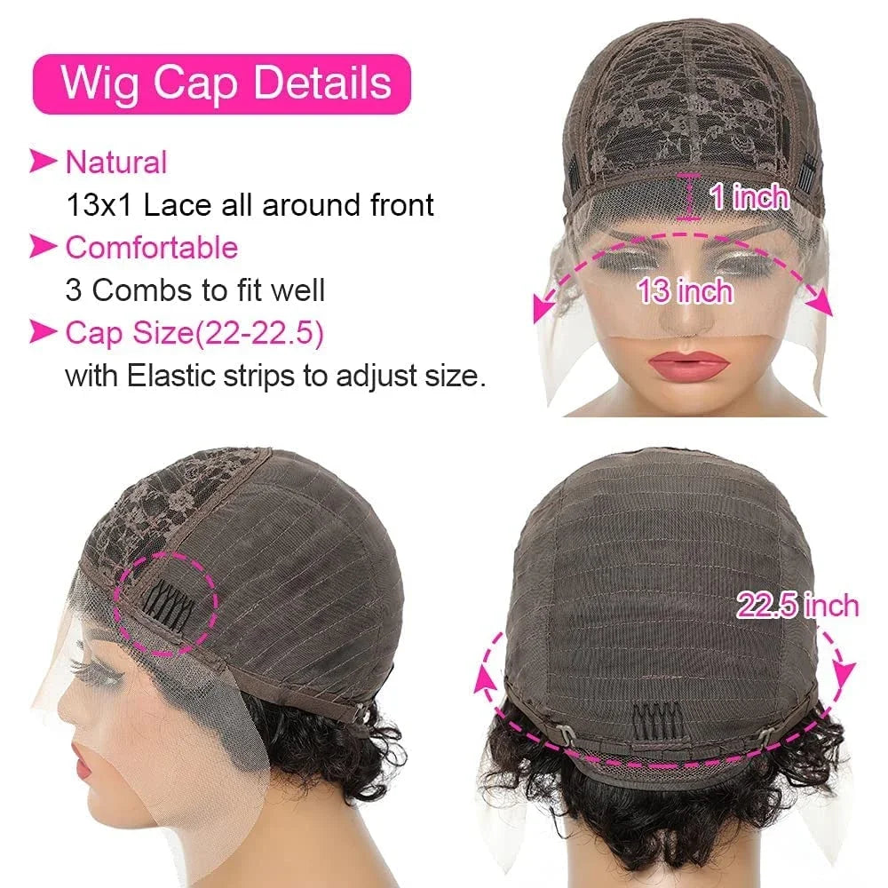Pixie Cut Wig Transparent Lace Front Human Hair Short Kinky Curly Bob