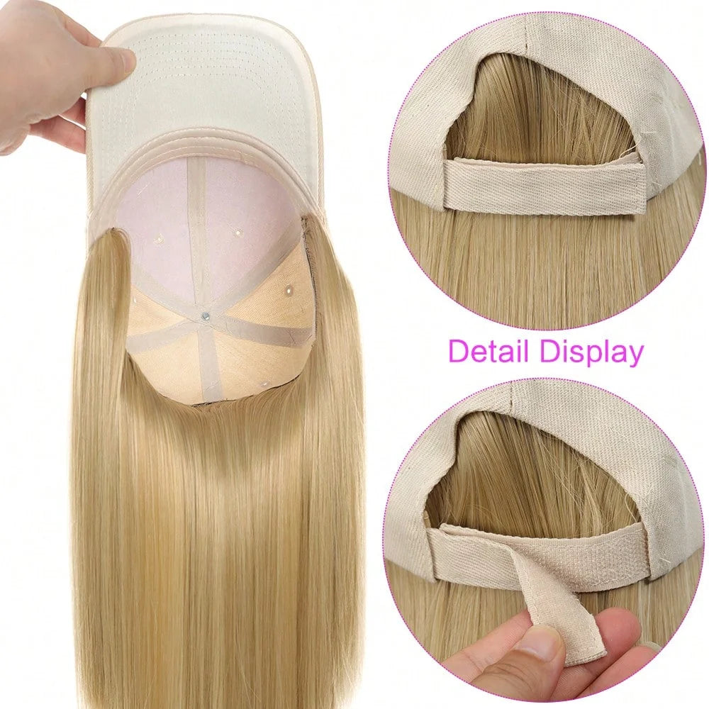 Synthetic Hat Wig with Long Straight Black Hair Baseball Cap Hair Extension Stylish & Convenient All-in-One Design
