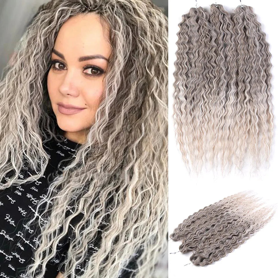 Synthetic Twist Crochet Curly Hair Water Wave Braid Ombre Blonde Brown Deep