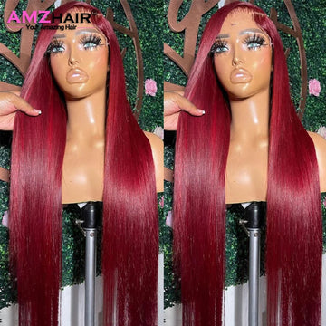HD 99J Burgundy, 13x6 Lace Front Wigs Human Hair Red Colored Brazilian