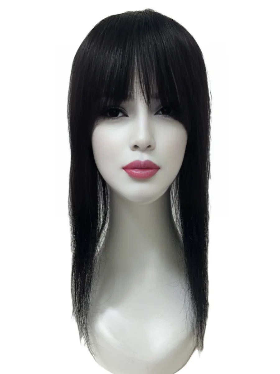 Thick Human Hair Toppers Doll Bangs Long 45cm 60g Heavy Natural Hairpiece
