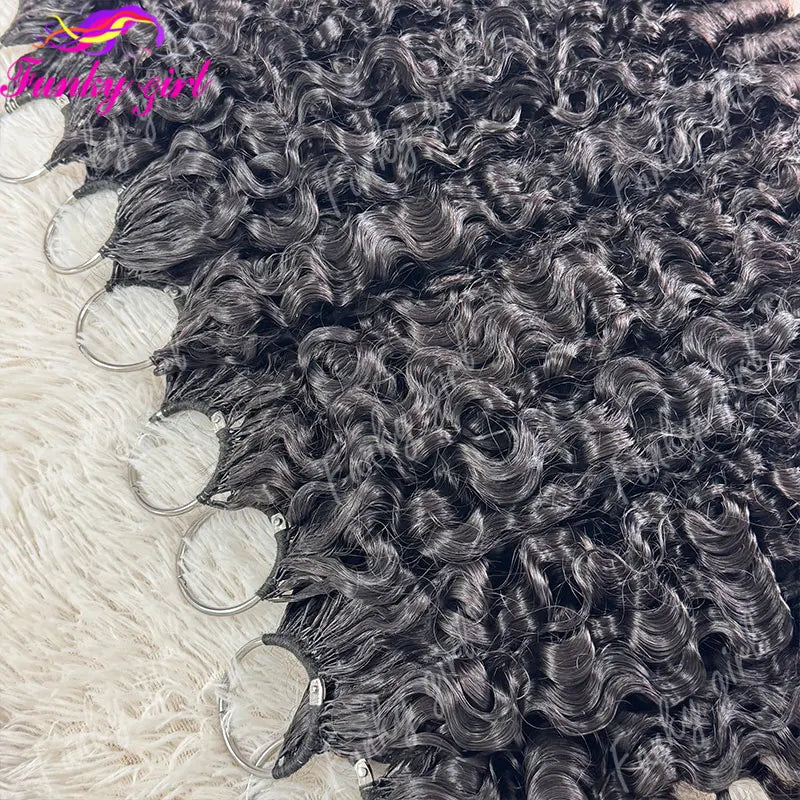 12A Burmese Curly Feather Crochet Human Hair Knotless Pre-Separated Natural Black Lightweight Reusable Crochet Hair Extensions