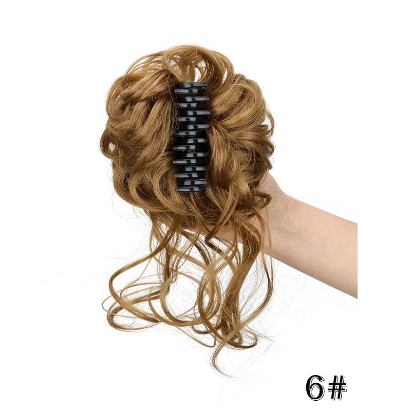 Synthetic Short Wavy Curly Messy Elegant Bun Hair Piece Claw Clip Tousled