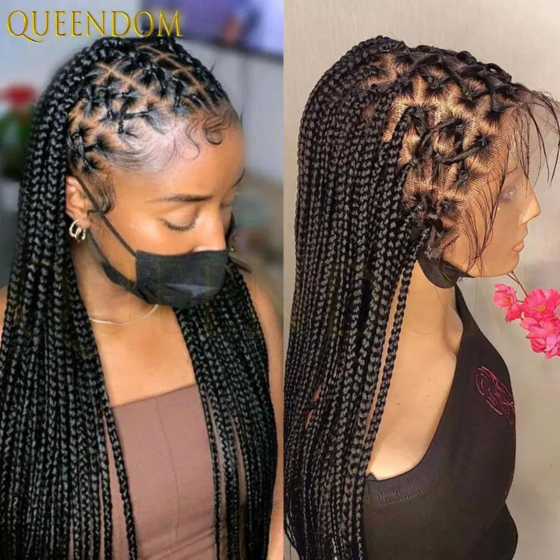 36" Synthetic Full Lace Wig Knotless Box Braid African Braided Frontal Cornrow