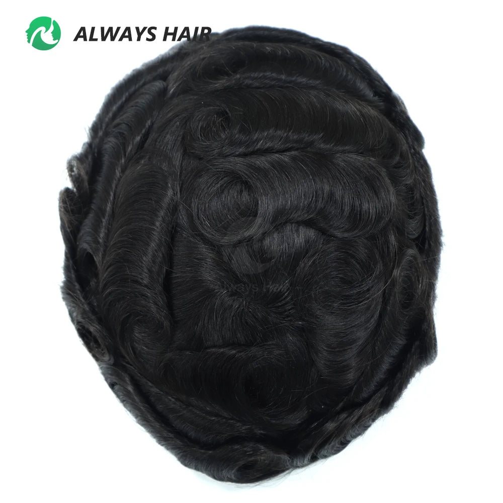 Men's Skin Base Toupee, Capillary Prosthesis, 130% Density, 0.12-0.14mm