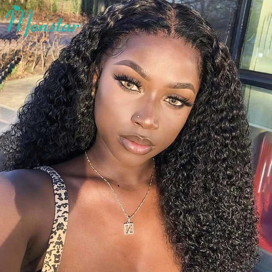 300% Density Kinky Curly Wigs Human Hair, 13x4 HD Lace Front Raw