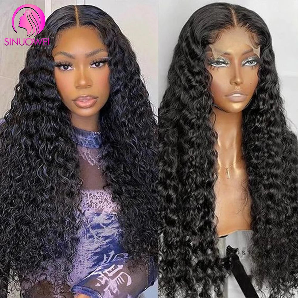 Deep Wave Lace Front Human Hair Wigs, 200% Density 13x6 Frontal Pre