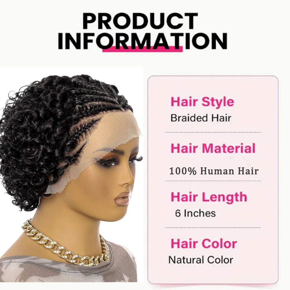 13x4 Curly Braid Human Hair Wigs Short Wave Lace Frontal Braided Pre